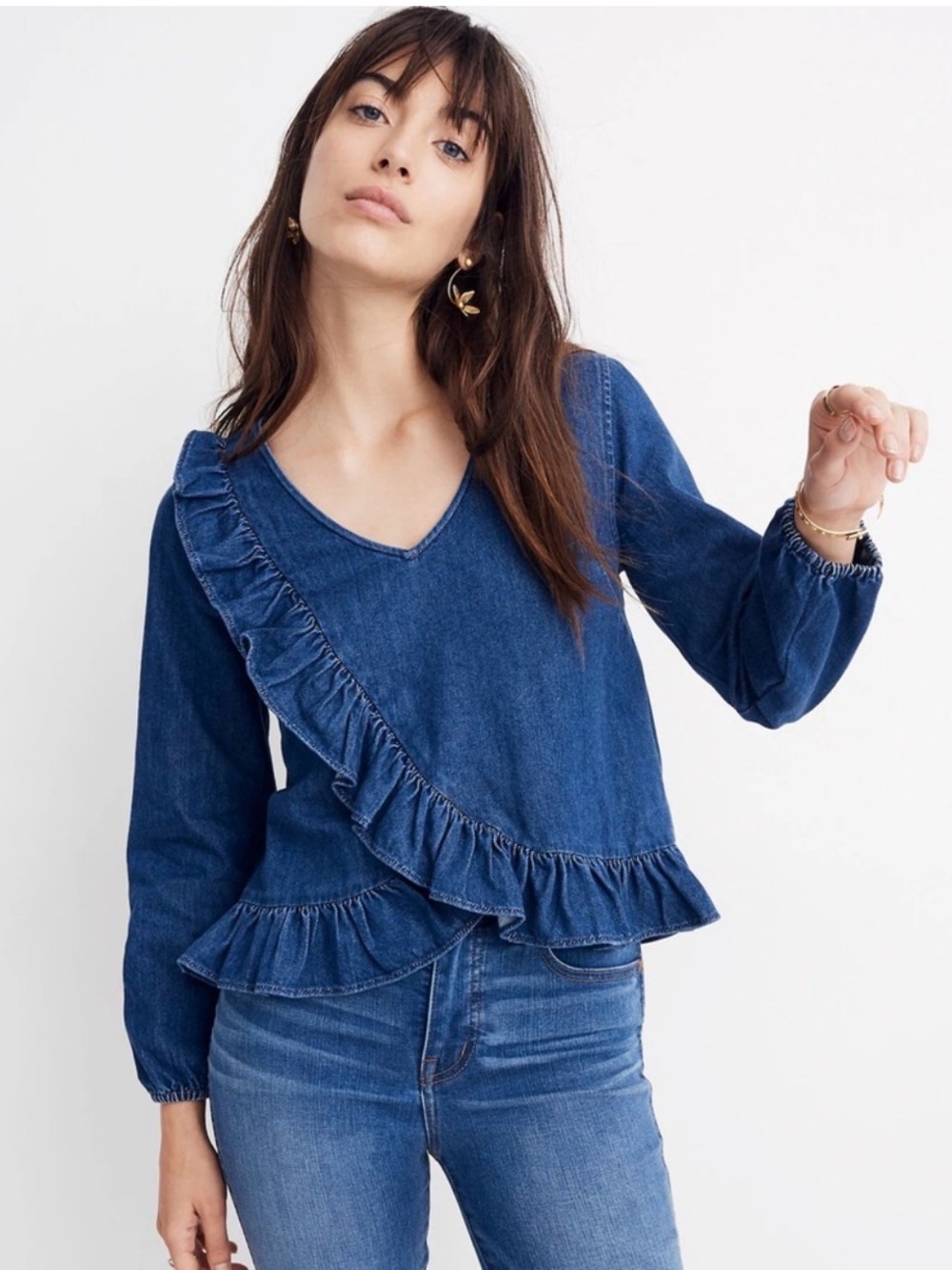 Madewell Denim Ruffle Top